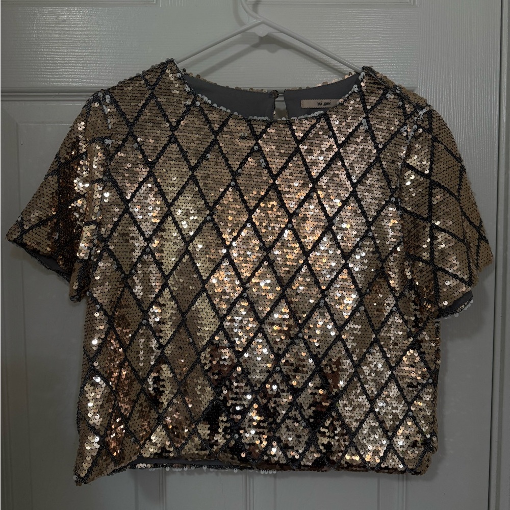 Miami Gold Sequin Crop T-Shirt